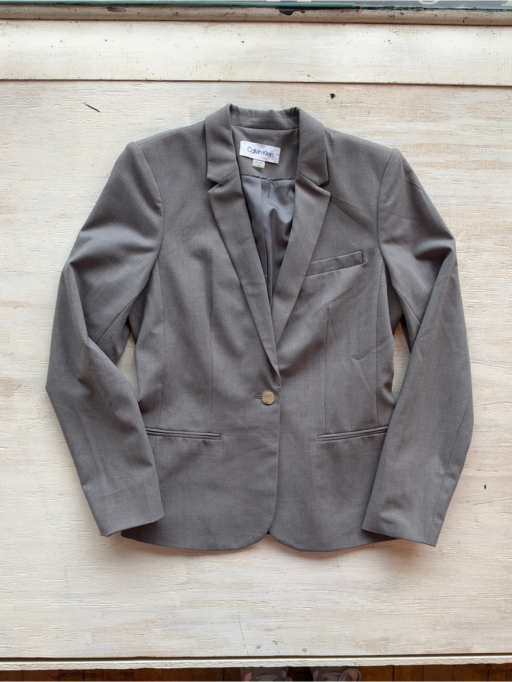 Calvin Klein Women's Gray Single-Button Tailored Blazer